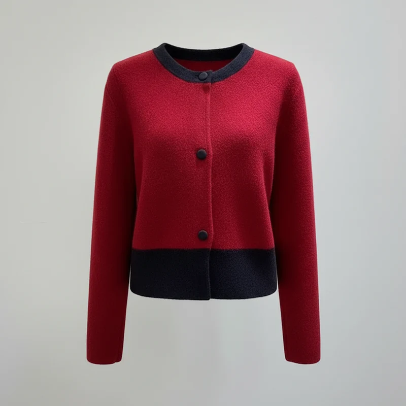 Xiaoxiangfeng Damen-Strickjacke mit Kontrastmuster für einen gemütlichen Herbst-, Winter- und Frühlingsstil