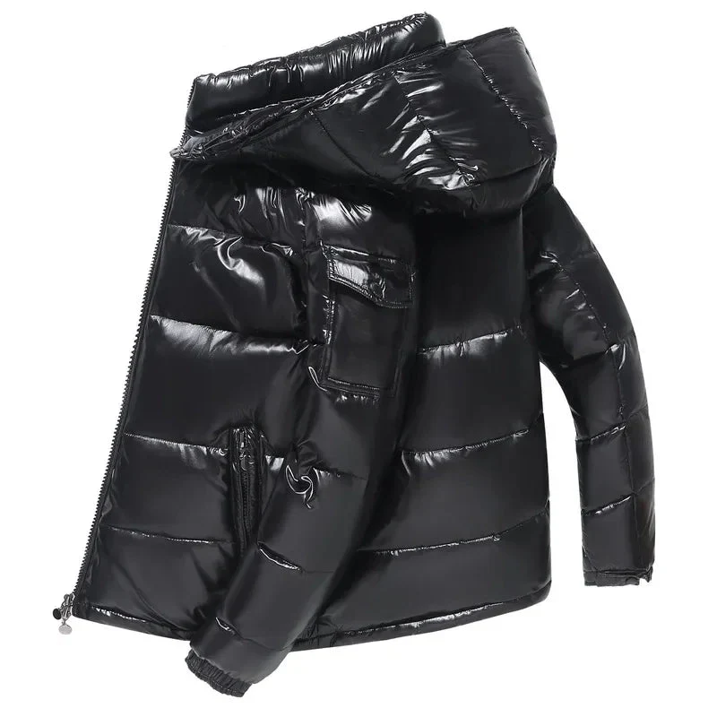 Herren Winterparka mit abnehmbarer Mütze, Kapuzenmantel, weiße Daunenjacke, dicker, warmer Parka