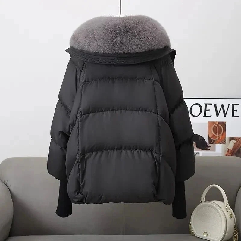 Neuer Damen-Winterdaunenparka mit großem Pelzkragen