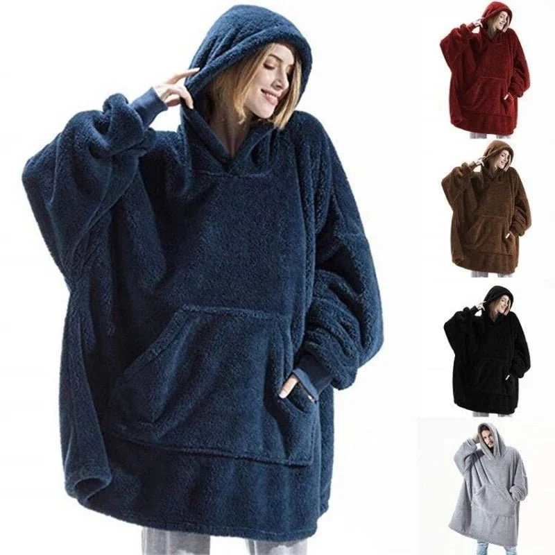 Winter-Hoodie-Decke – Doppelseitiges Fleece-Sweatshirt mit großer Tasche für Paare