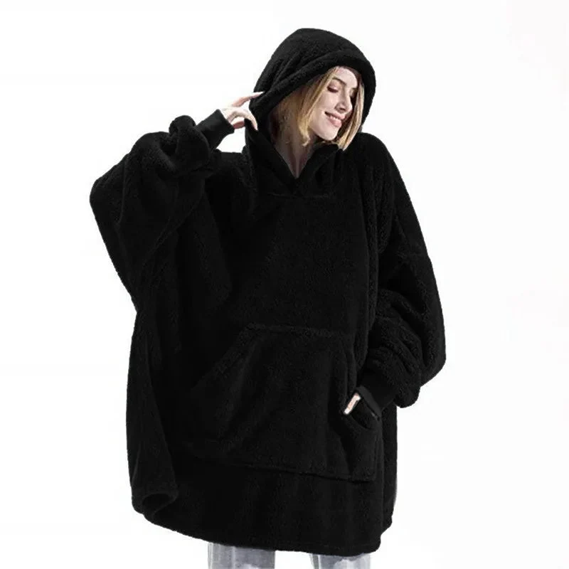 Winter-Hoodie-Decke – Doppelseitiges Fleece-Sweatshirt mit großer Tasche für Paare