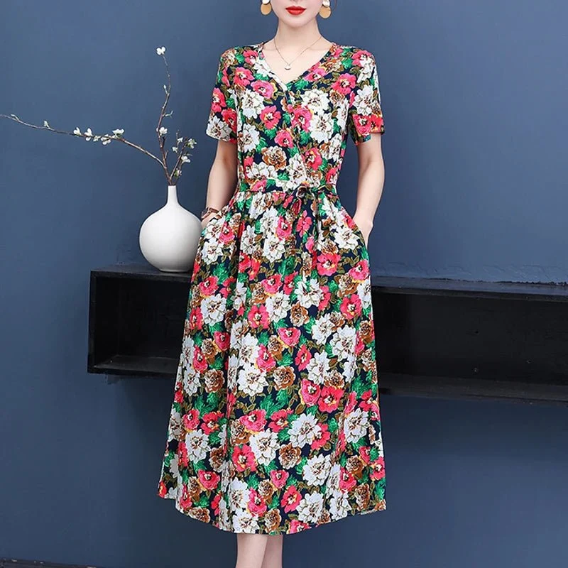 Mühelos schicke Vintage-Sommerkleider mit V-Ausschnitt für Damen