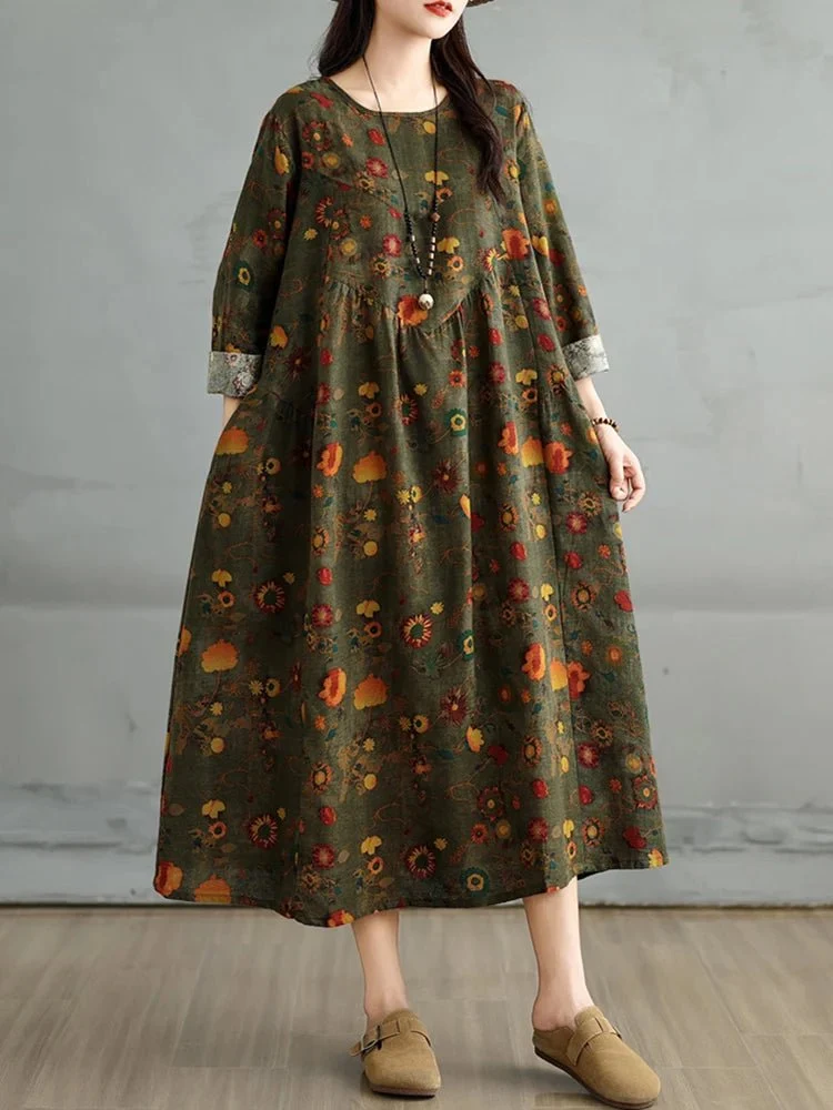 Elegantes Vintage-Kleid mit Blumenmuster für Damen – perfekt für Frühling und Herbst