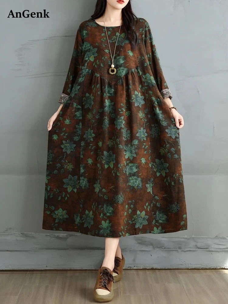 Elegantes Vintage-Kleid mit Blumenmuster für Damen – perfekt für Frühling und Herbst