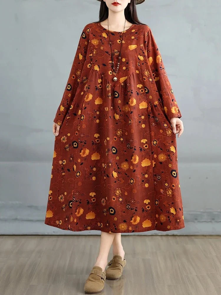 Elegantes Vintage-Kleid mit Blumenmuster für Damen – perfekt für Frühling und Herbst
