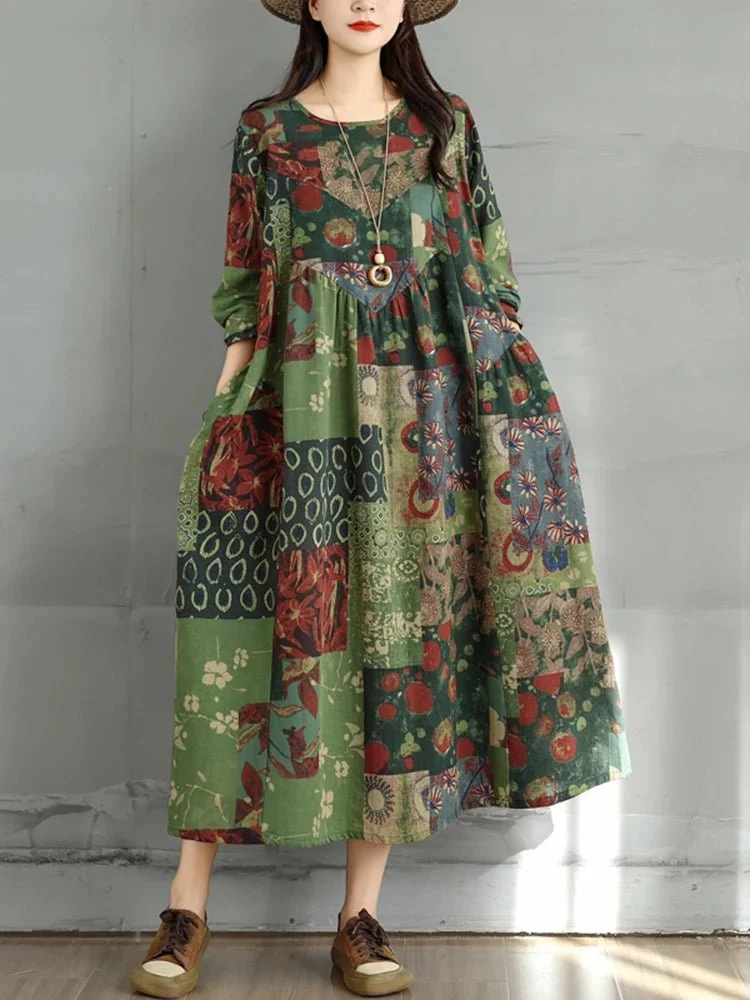 Elegantes Vintage-Kleid mit Blumenmuster für Damen – perfekt für Frühling und Herbst