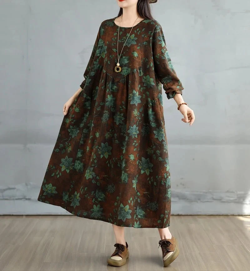 Elegantes Vintage-Kleid mit Blumenmuster für Damen – perfekt für Frühling und Herbst