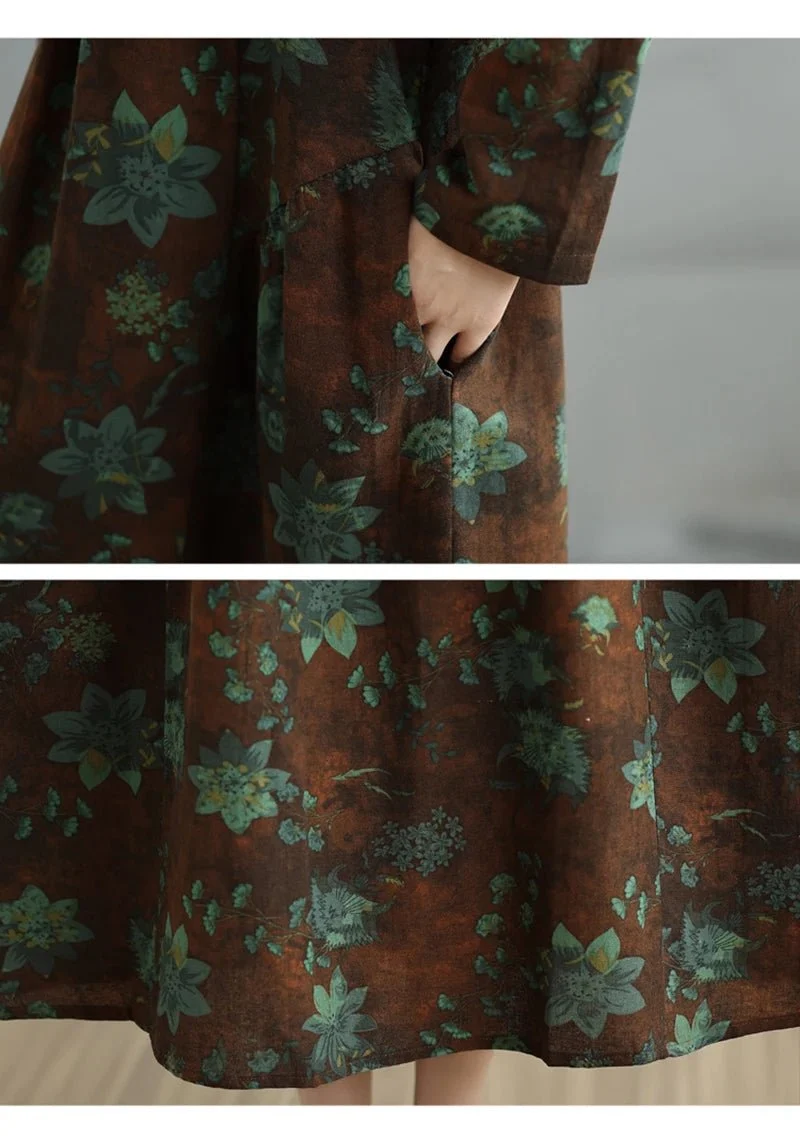 Elegantes Vintage-Kleid mit Blumenmuster für Damen – perfekt für Frühling und Herbst