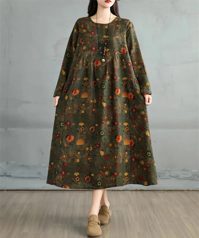 Elegantes Vintage-Kleid mit Blumenmuster für Damen – perfekt für Frühling und Herbst