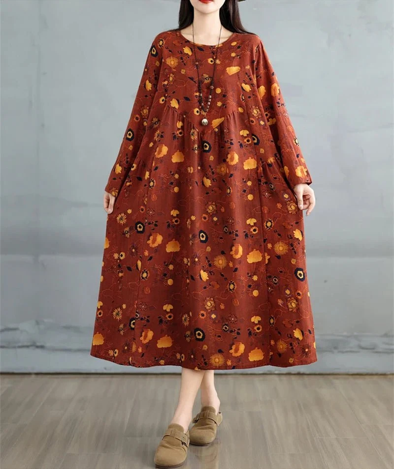 Elegantes Vintage-Kleid mit Blumenmuster für Damen – perfekt für Frühling und Herbst