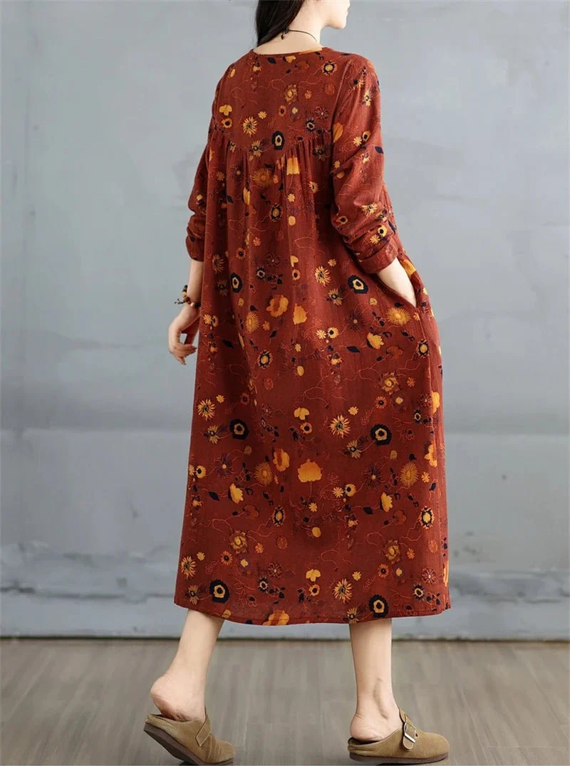 Elegantes Vintage-Kleid mit Blumenmuster für Damen – perfekt für Frühling und Herbst