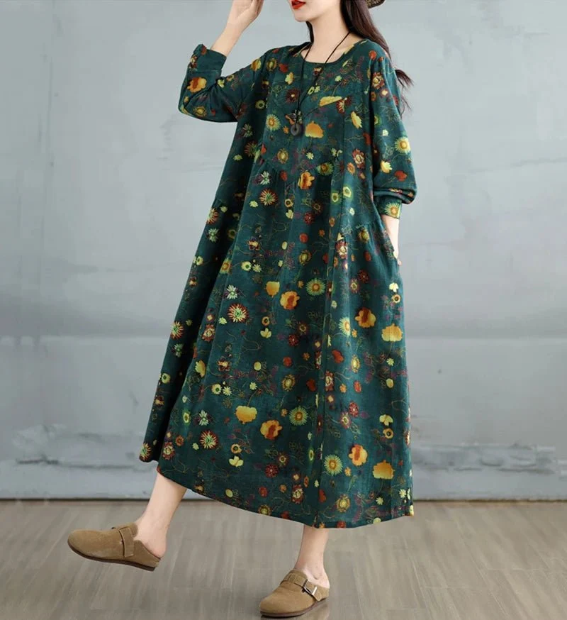 Elegantes Vintage-Kleid mit Blumenmuster für Damen – perfekt für Frühling und Herbst