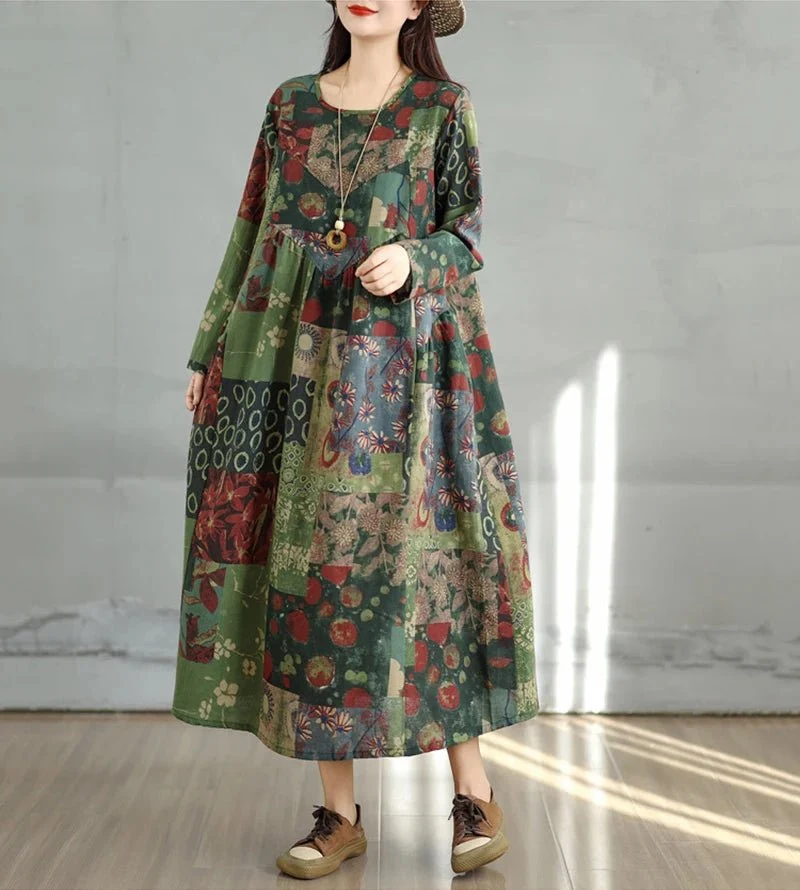 Elegantes Vintage-Kleid mit Blumenmuster für Damen – perfekt für Frühling und Herbst