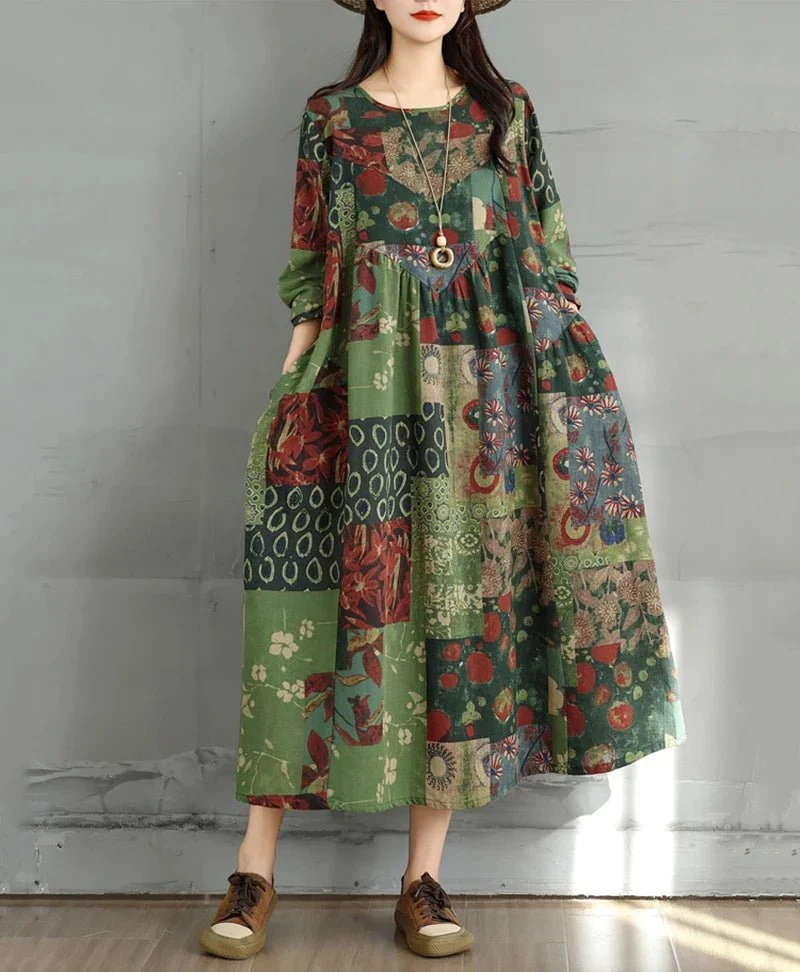 Elegantes Vintage-Kleid mit Blumenmuster für Damen – perfekt für Frühling und Herbst