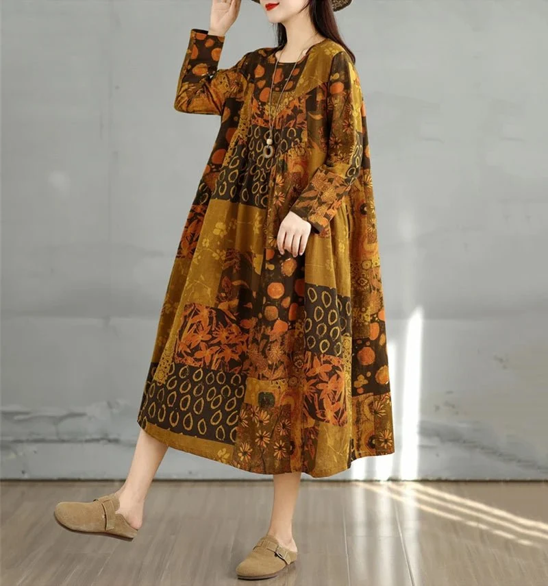 Elegantes Vintage-Kleid mit Blumenmuster für Damen – perfekt für Frühling und Herbst