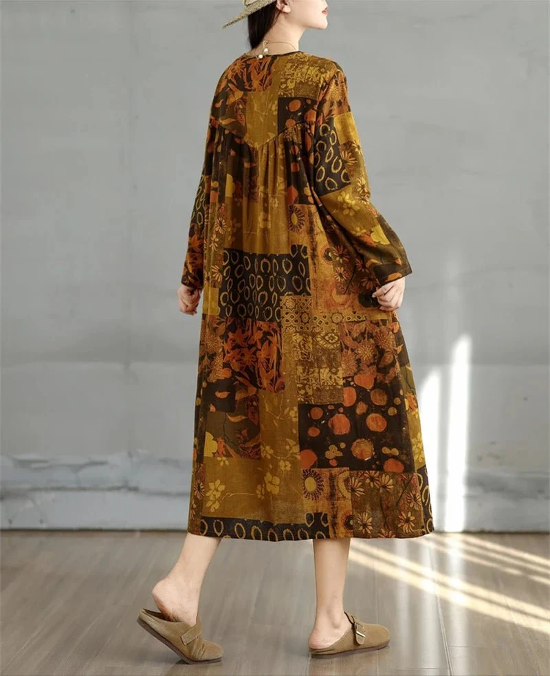 Elegantes Vintage-Kleid mit Blumenmuster für Damen – perfekt für Frühling und Herbst