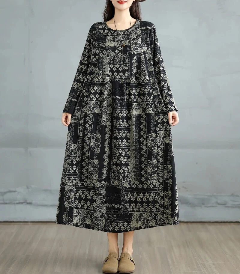 Elegantes Vintage-Kleid mit Blumenmuster für Damen – perfekt für Frühling und Herbst