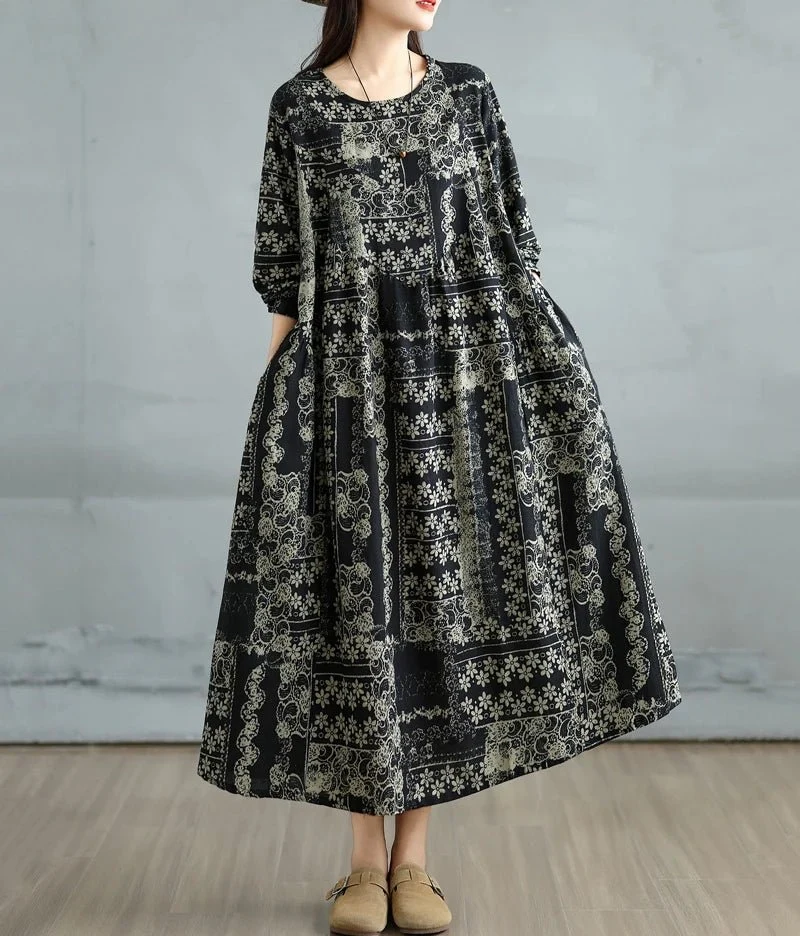 Elegantes Vintage-Kleid mit Blumenmuster für Damen – perfekt für Frühling und Herbst