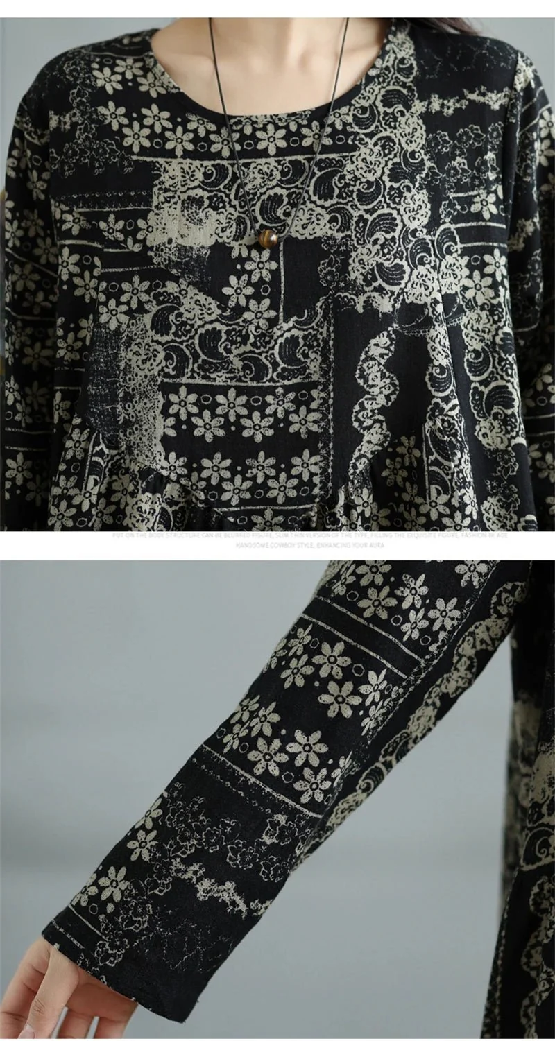 Elegantes Vintage-Kleid mit Blumenmuster für Damen – perfekt für Frühling und Herbst