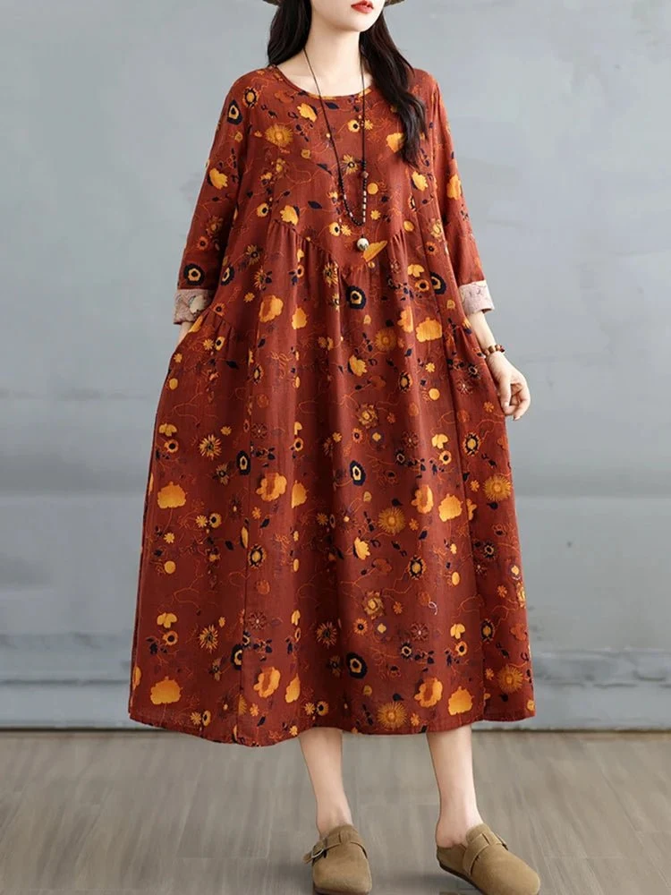 Elegantes Vintage-Kleid mit Blumenmuster für Damen – perfekt für Frühling und Herbst