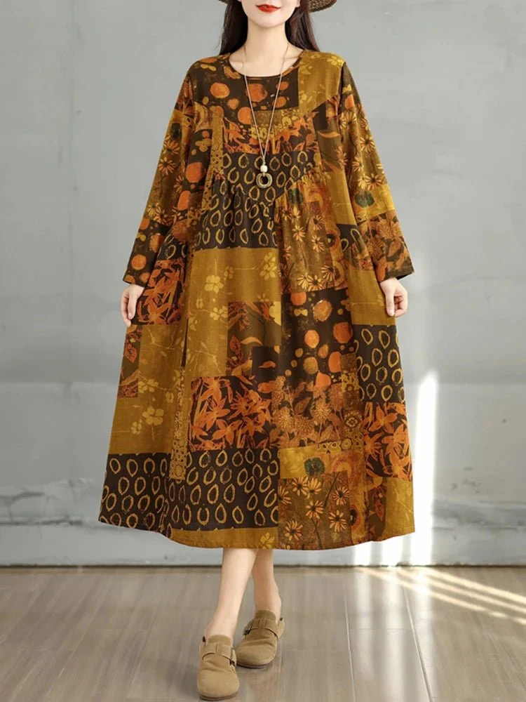 Elegantes Vintage-Kleid mit Blumenmuster für Damen – perfekt für Frühling und Herbst