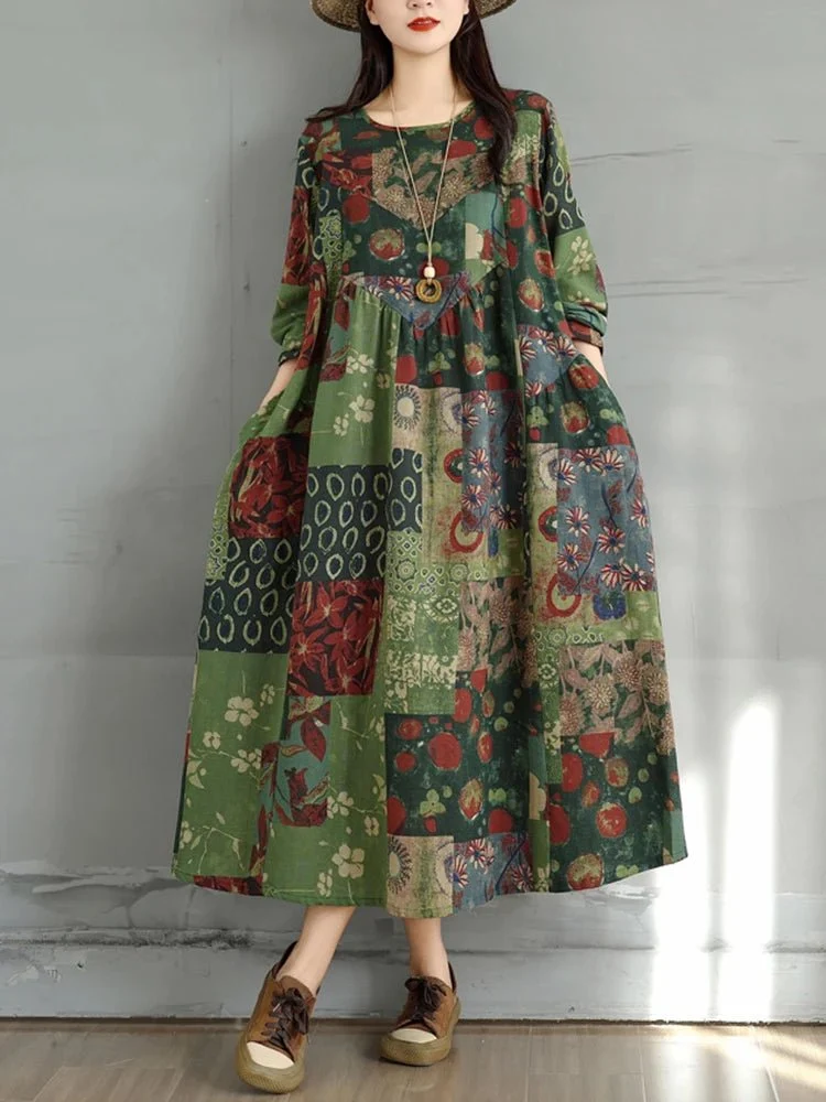 Elegantes Vintage-Kleid mit Blumenmuster für Damen – perfekt für Frühling und Herbst