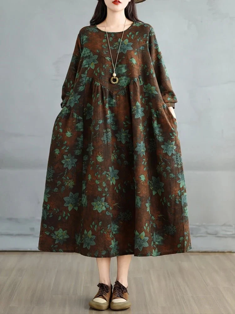 Elegantes Vintage-Kleid mit Blumenmuster für Damen – perfekt für Frühling und Herbst