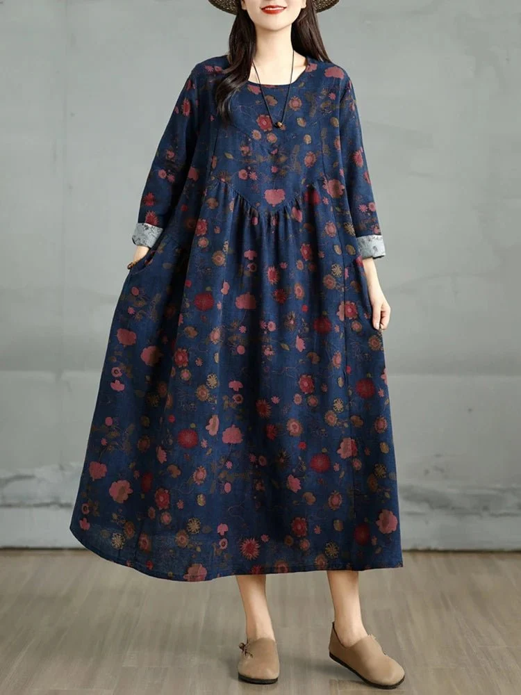 Elegantes Vintage-Kleid mit Blumenmuster für Damen – perfekt für Frühling und Herbst