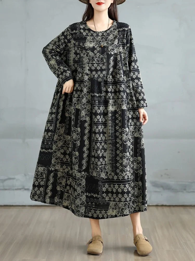 Elegantes Vintage-Kleid mit Blumenmuster für Damen – perfekt für Frühling und Herbst