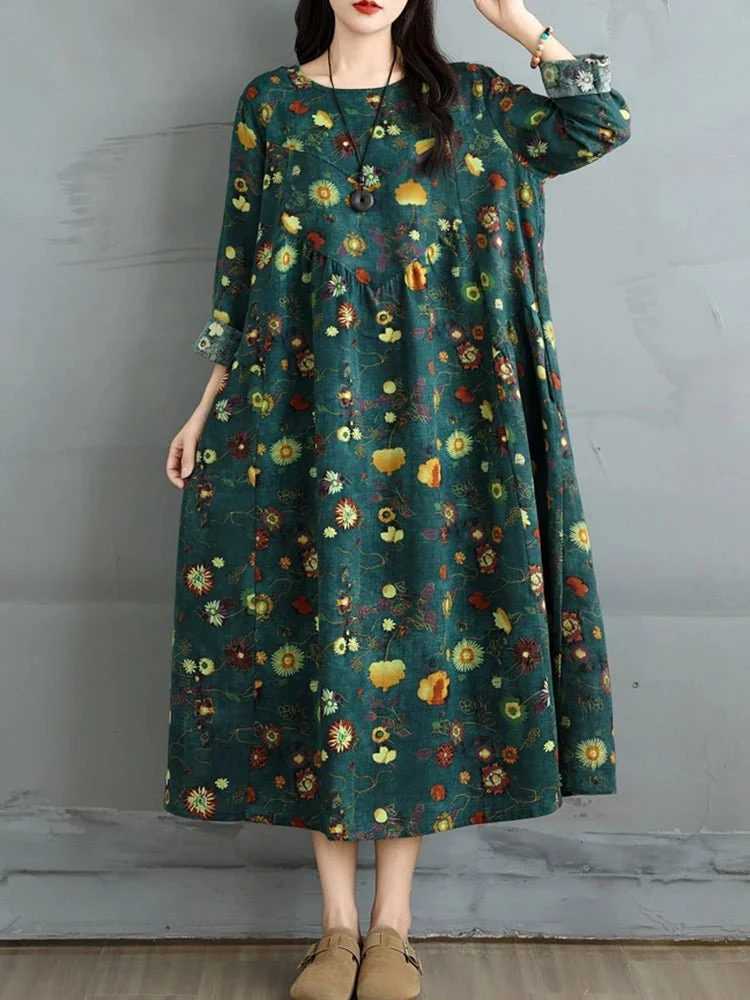 Elegantes Vintage-Kleid mit Blumenmuster für Damen – perfekt für Frühling und Herbst