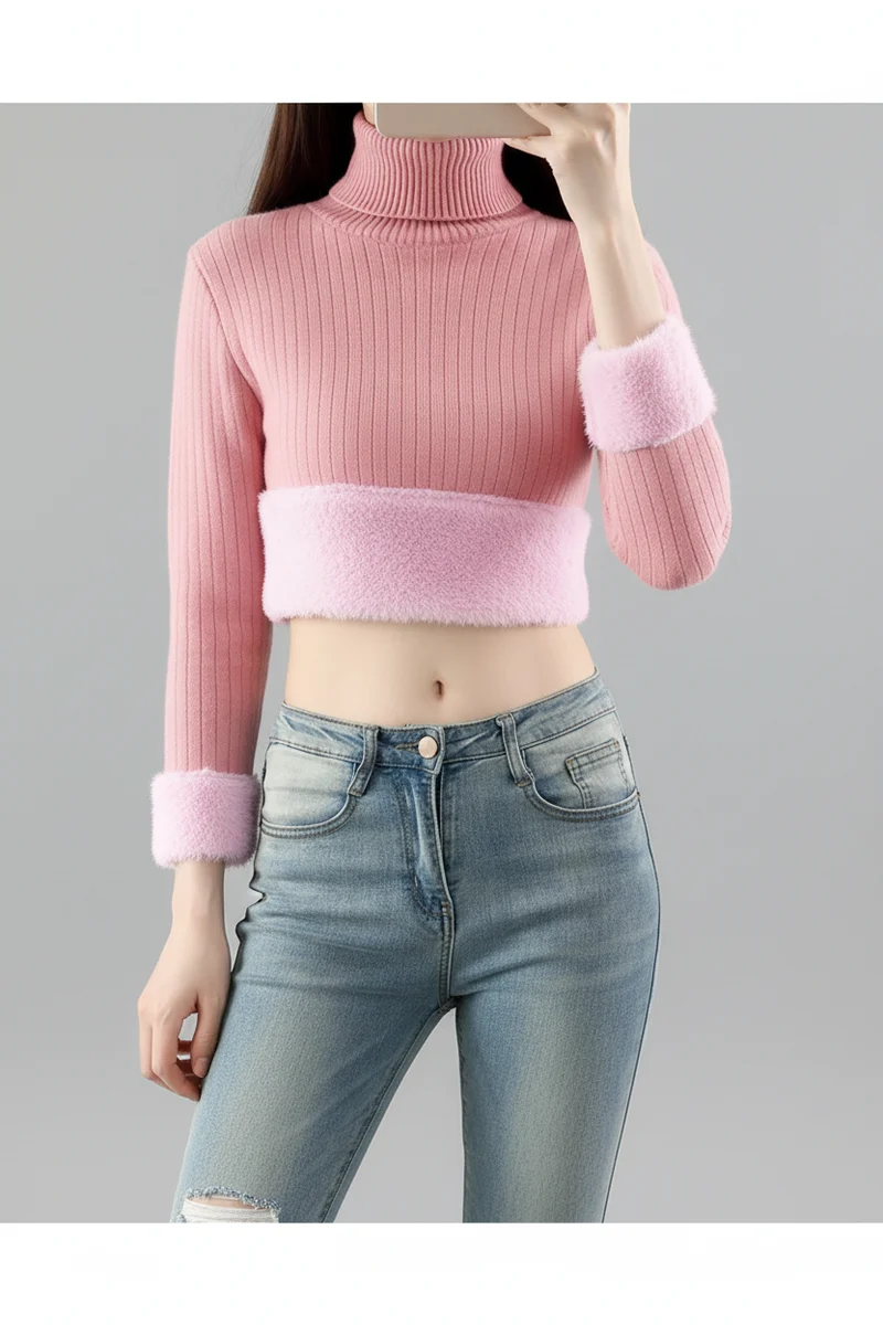 Eleganter Samt-Rollkragenpullover für Damen – Warmes Winteroberteil