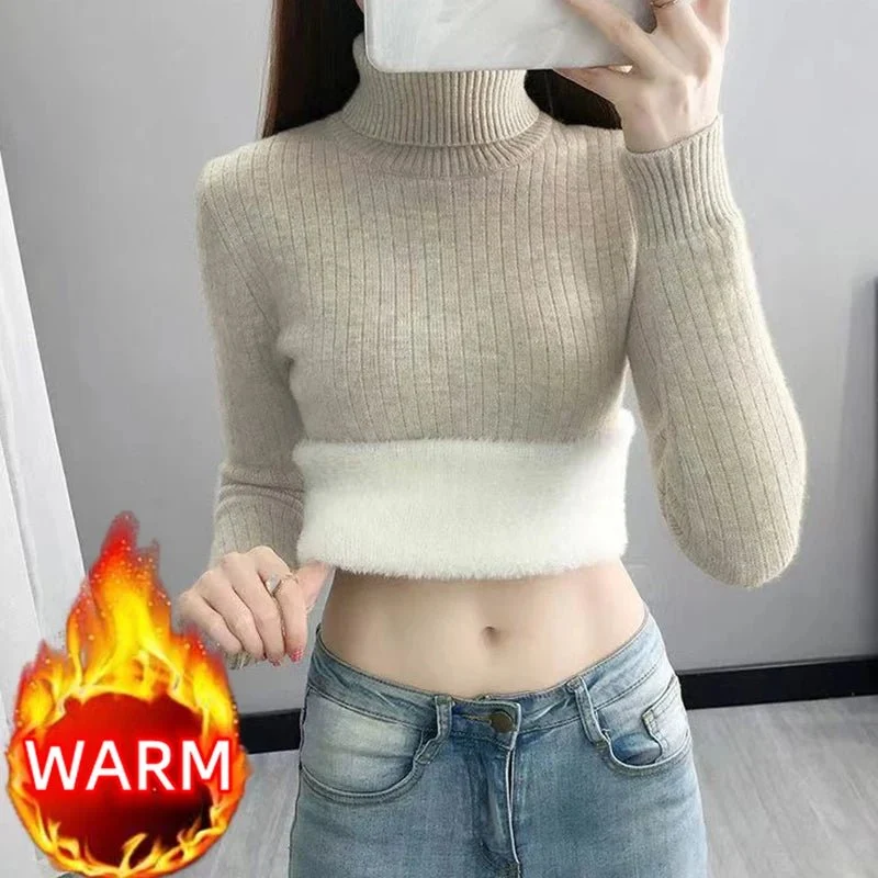Eleganter Samt-Rollkragenpullover für Damen – Warmes Winteroberteil