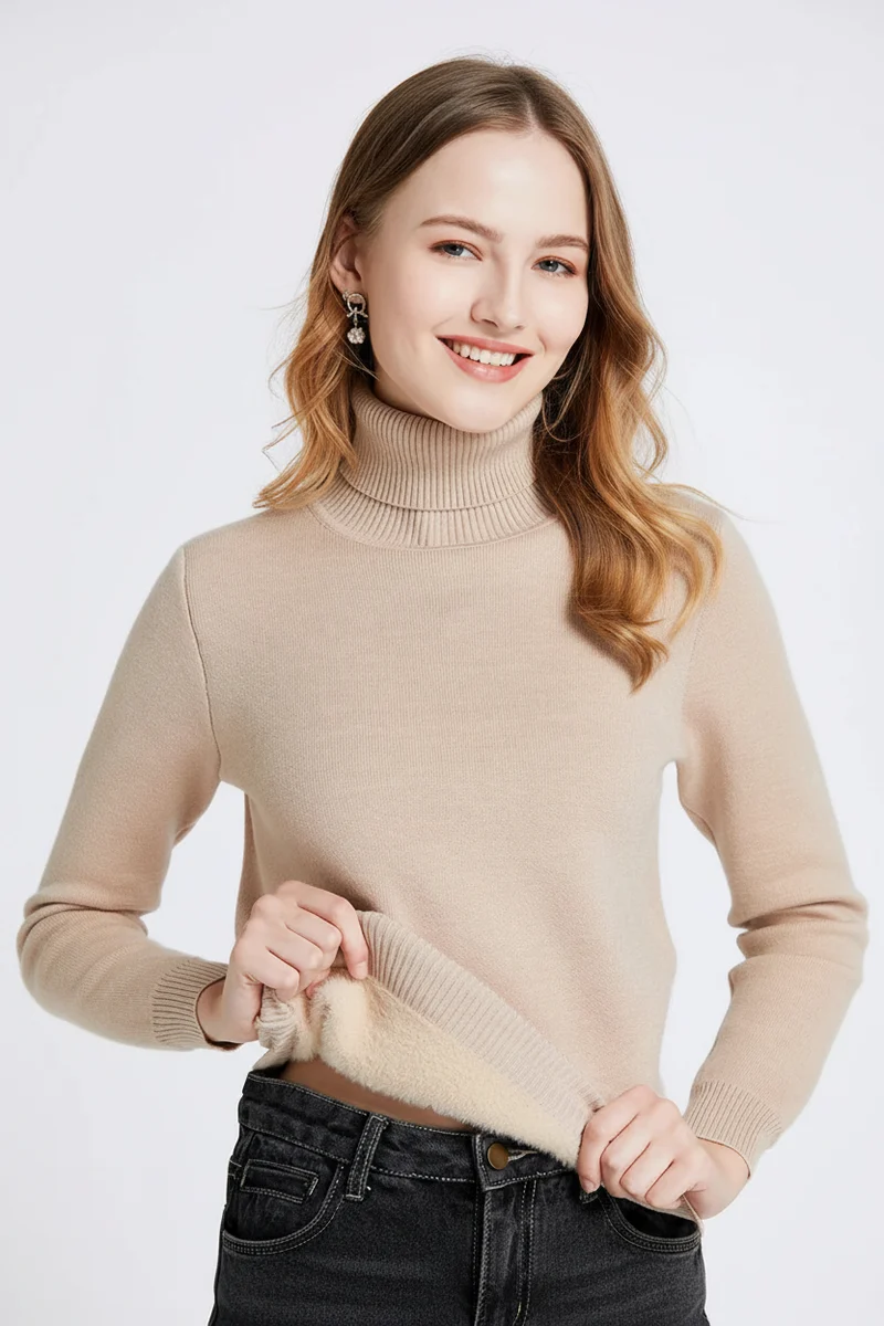 Koreanischer Samtpullover mit Rollkragen für Damen – Dick gestrickter Pullover