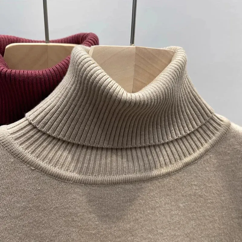 Koreanischer Samtpullover mit Rollkragen für Damen – Dick gestrickter Pullover