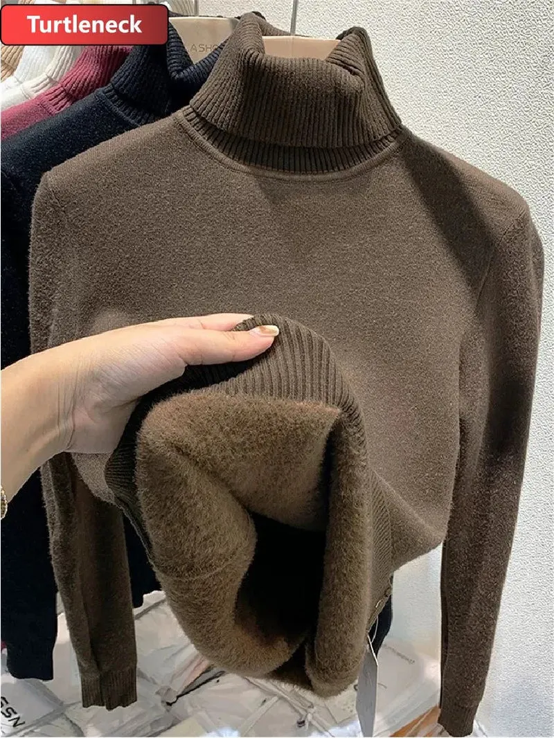 Koreanischer Samtpullover mit Rollkragen für Damen – Dick gestrickter Pullover