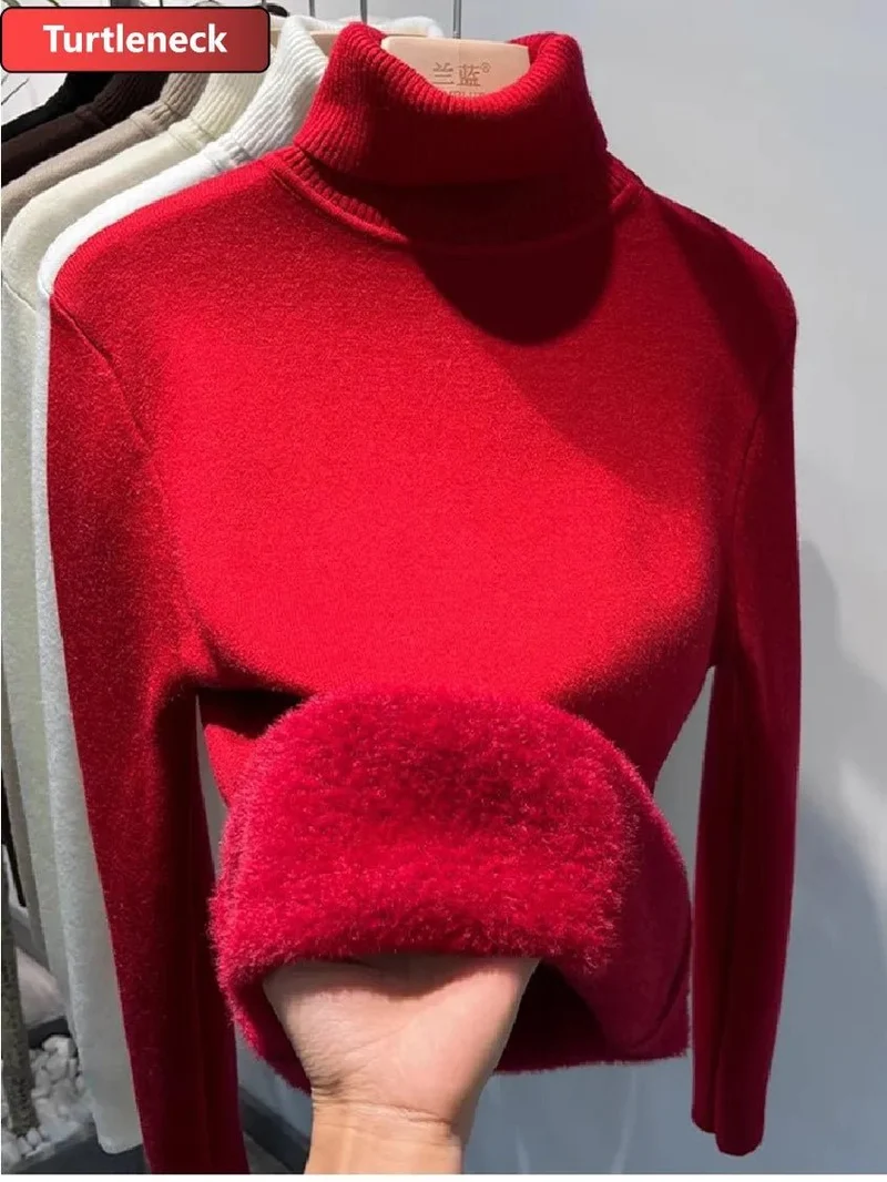 Koreanischer Samtpullover mit Rollkragen für Damen – Dick gestrickter Pullover