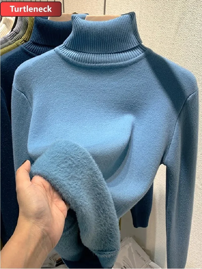 Koreanischer Samtpullover mit Rollkragen für Damen – Dick gestrickter Pullover