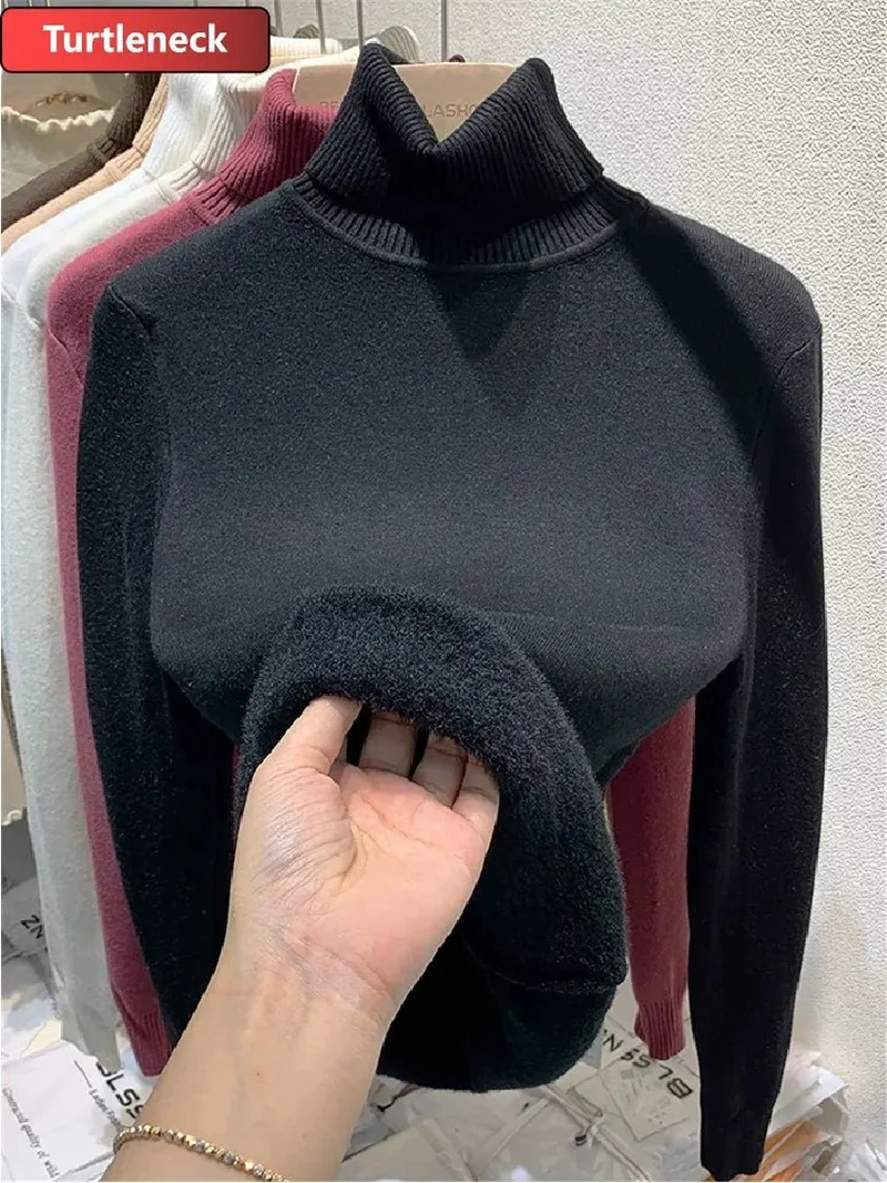 Koreanischer Samtpullover mit Rollkragen für Damen – Dick gestrickter Pullover