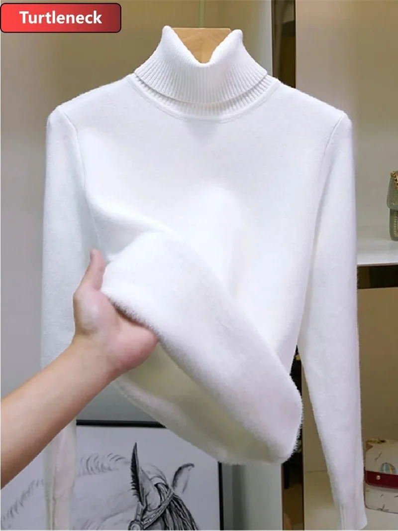 Koreanischer Samtpullover mit Rollkragen für Damen – Dick gestrickter Pullover