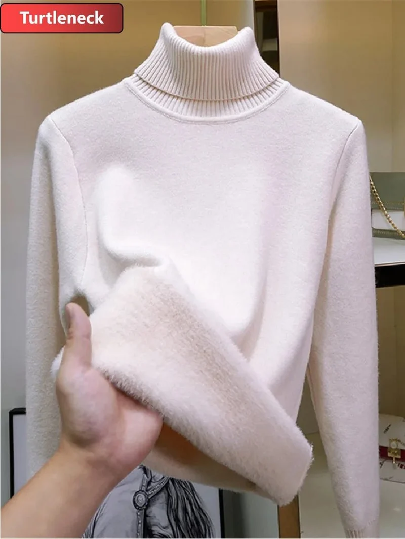 Koreanischer Samtpullover mit Rollkragen für Damen – Dick gestrickter Pullover