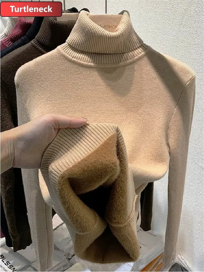 Koreanischer Samtpullover mit Rollkragen für Damen – Dick gestrickter Pullover