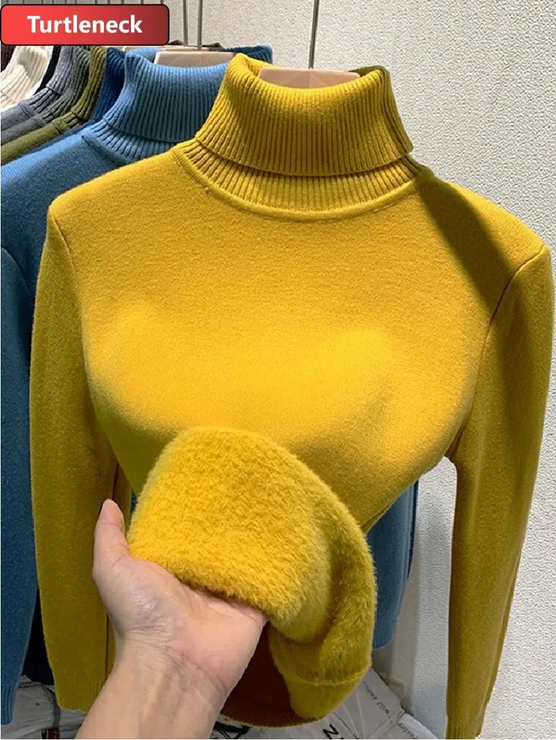 Koreanischer Samtpullover mit Rollkragen für Damen – Dick gestrickter Pullover