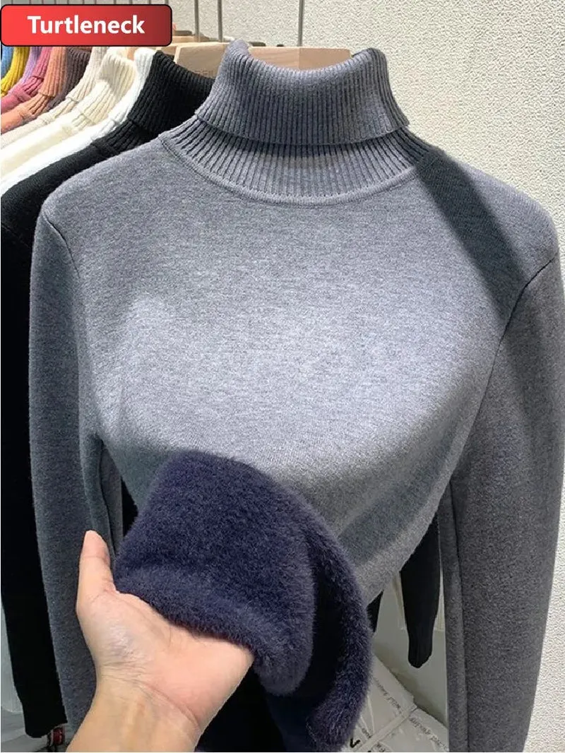 Koreanischer Samtpullover mit Rollkragen für Damen – Dick gestrickter Pullover