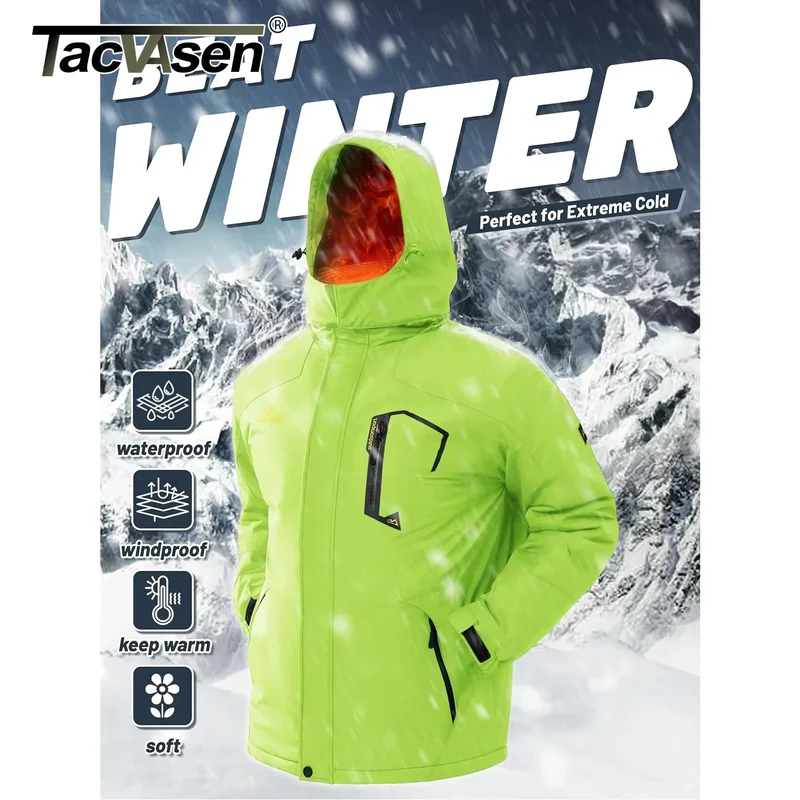 TACVASEN Herren-Wanderjacke mit Fleecefutter, abnehmbarer Kapuze, ideal für Ski, Snowboard und Winter.