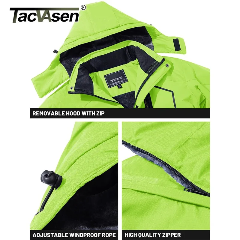 TACVASEN Herren-Wanderjacke mit Fleecefutter, abnehmbarer Kapuze, ideal für Ski, Snowboard und Winter.