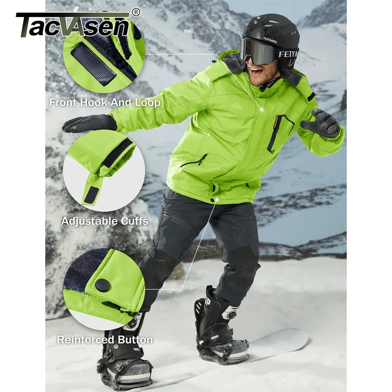 TACVASEN Herren-Wanderjacke mit Fleecefutter, abnehmbarer Kapuze, ideal für Ski, Snowboard und Winter.