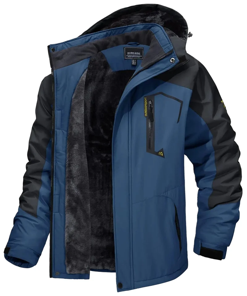 TACVASEN Herren-Wanderjacke mit Fleecefutter, abnehmbarer Kapuze, ideal für Ski, Snowboard und Winter.