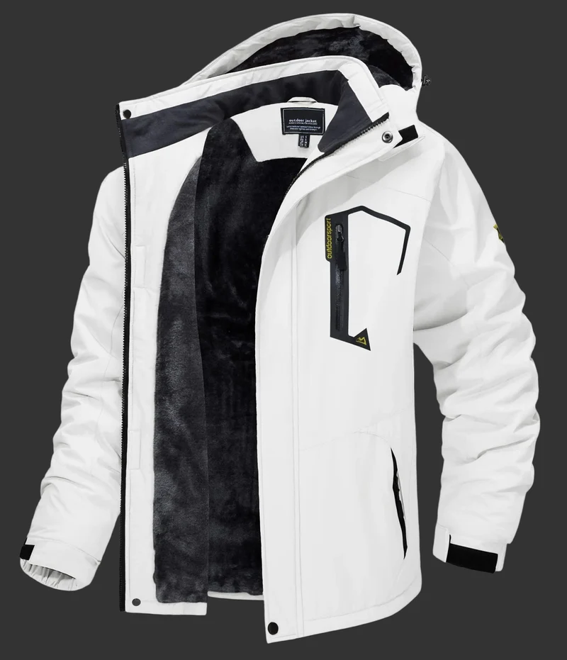 TACVASEN Herren-Wanderjacke mit Fleecefutter, abnehmbarer Kapuze, ideal für Ski, Snowboard und Winter.