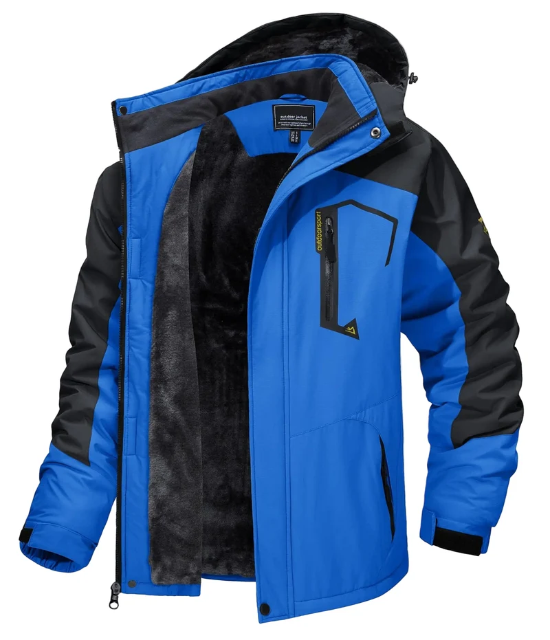 TACVASEN Herren-Wanderjacke mit Fleecefutter, abnehmbarer Kapuze, ideal für Ski, Snowboard und Winter.
