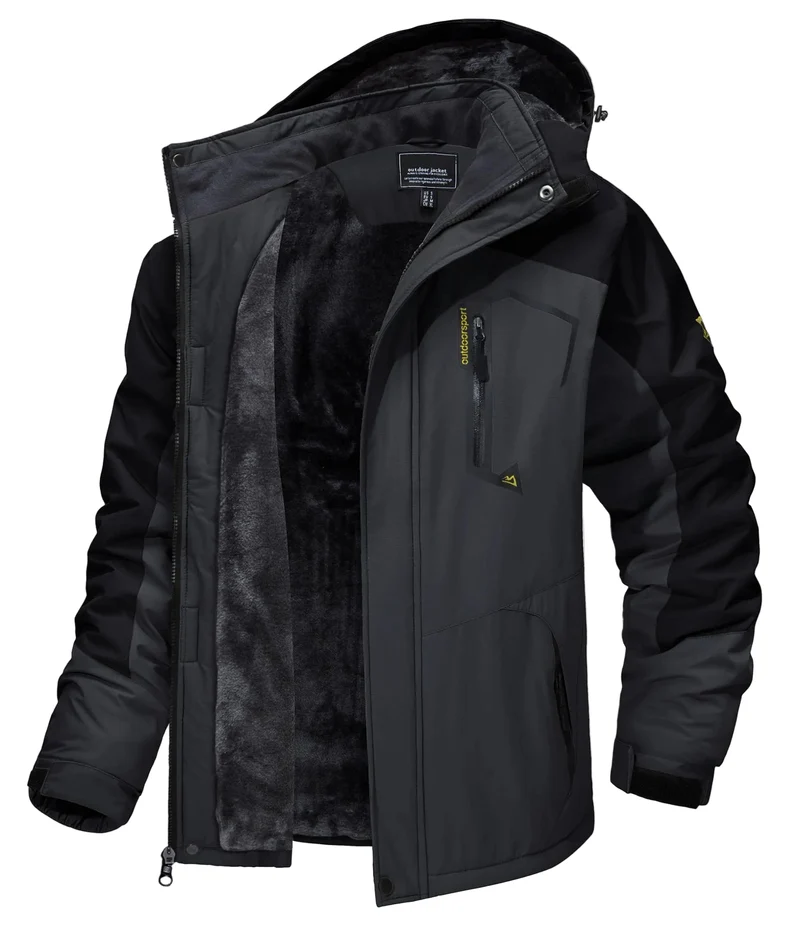 TACVASEN Herren-Wanderjacke mit Fleecefutter, abnehmbarer Kapuze, ideal für Ski, Snowboard und Winter.